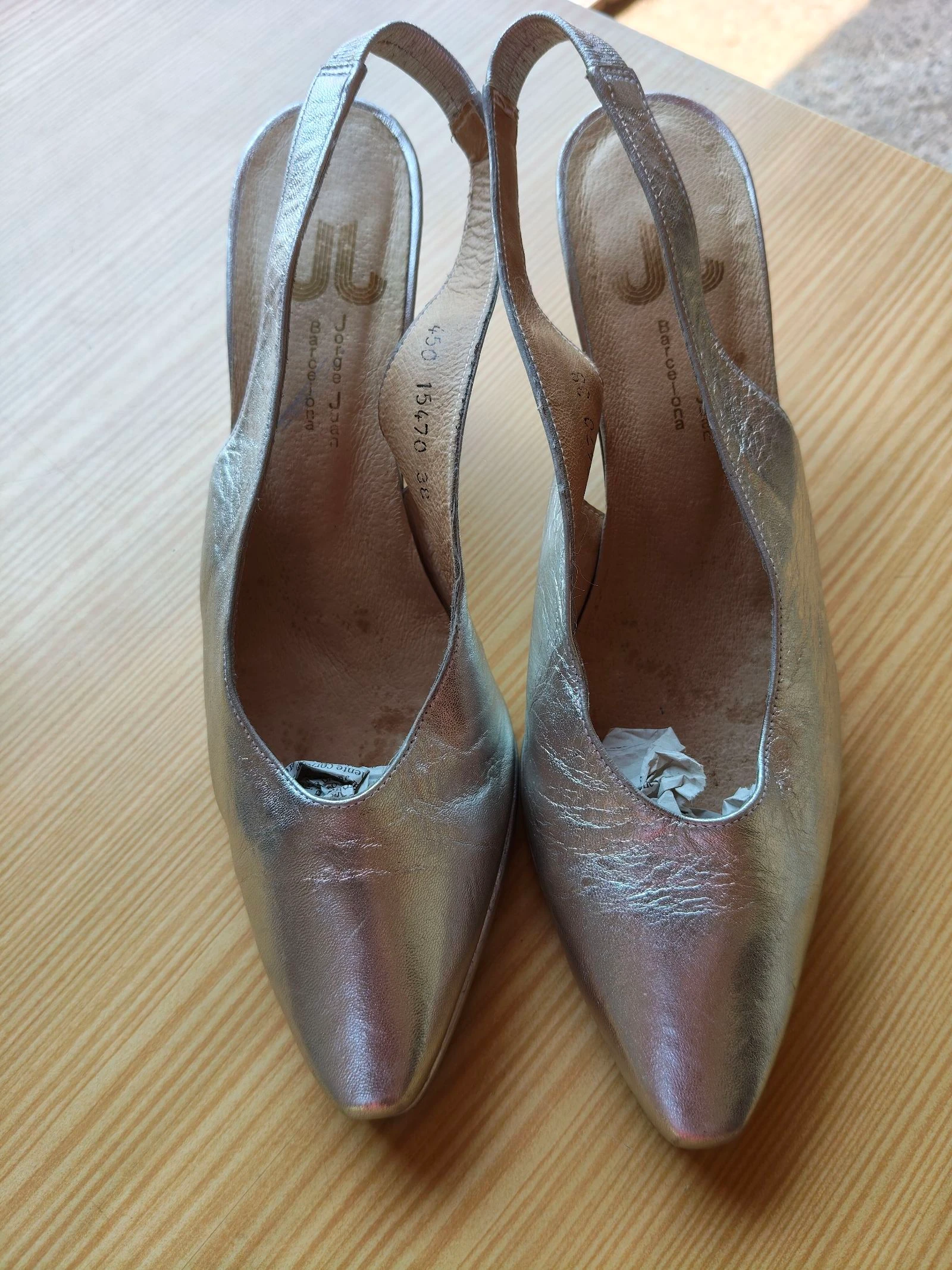 JJ-Tacones piel plateados mujer 38 forrados tacón medio